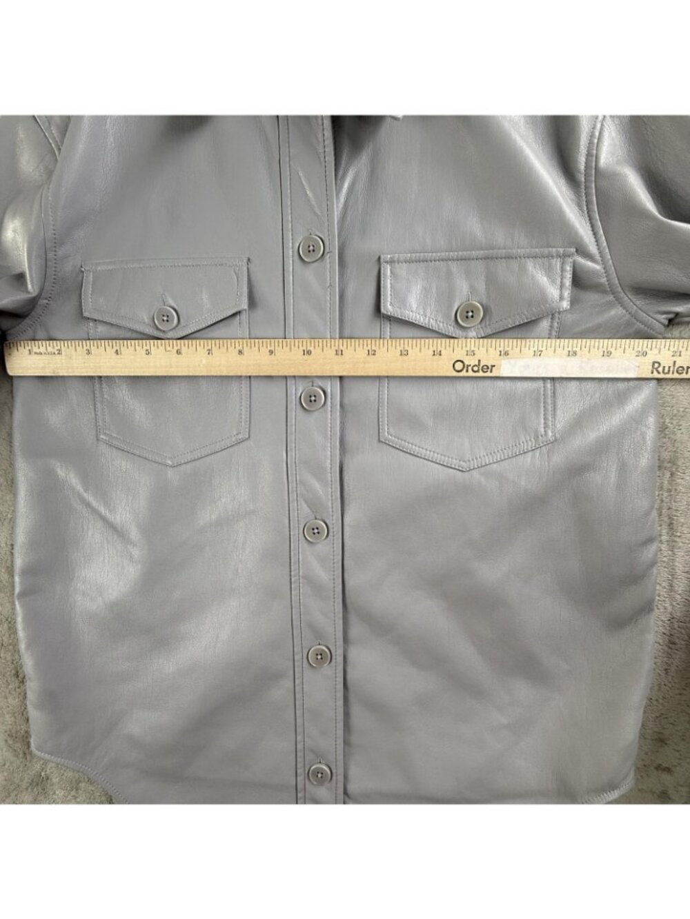 Wilfred Jacket Womens XS Gray Faux Leather Button Shirt Pockets Shacket Aritzia - Picture 9 of 16